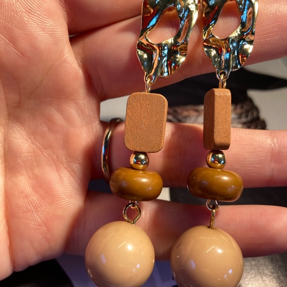 Long Wood Acrylic Earrings - Picture 3 of 4